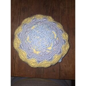 Handmade Crochet Round Throw Pillow Floral Mandala Pastel Yellow Blue Lavender